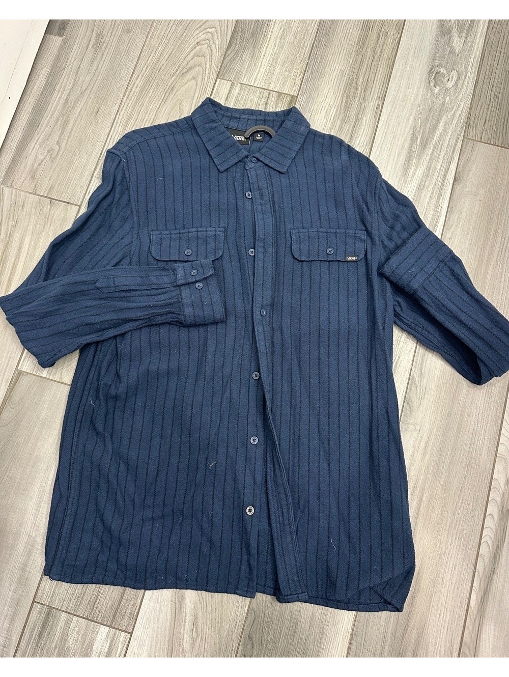 Vans Men's Medium Navy Blue Striped Button-Up Shirt